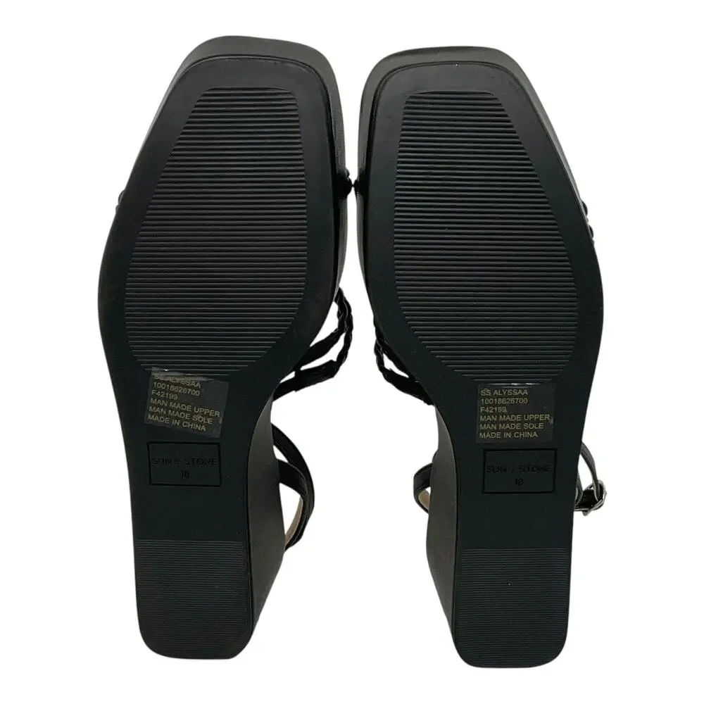 Sun + Stone Women's Alyssaa Strappy Platform Wedge Heel Sandals Black Size 10